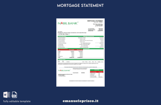 stile verificato Modello di estratto conto ipotecario Nepal Nabil Bank Modello W